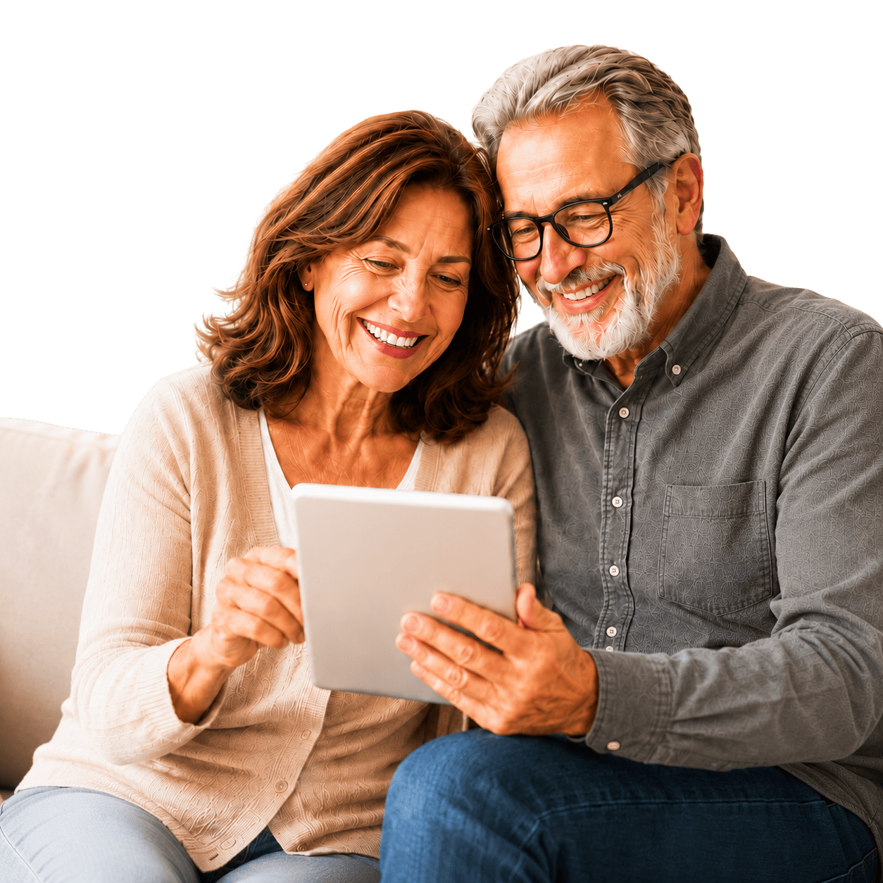 Pareja adulta aprendiendo con una tablet