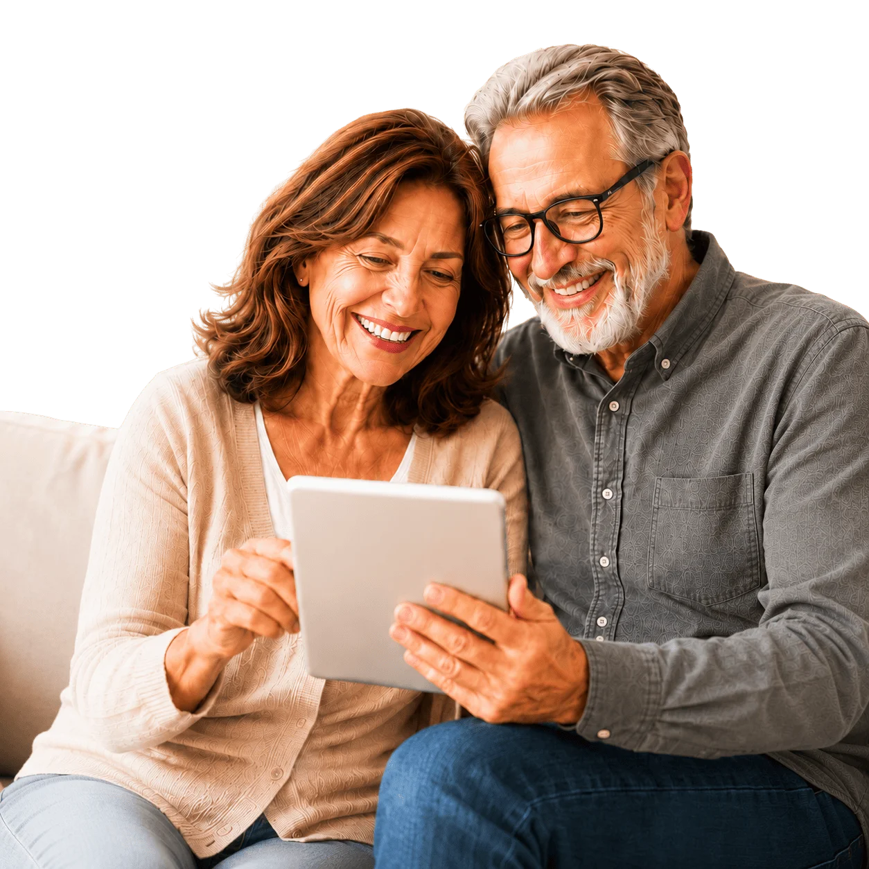 Pareja adulta aprendiendo con una tablet