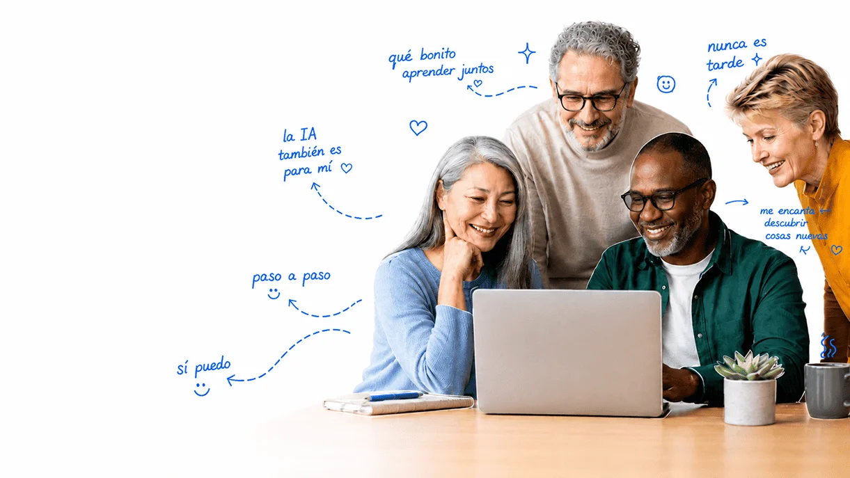 Personas adultas participando en una videollamada sobre inteligencia artificial